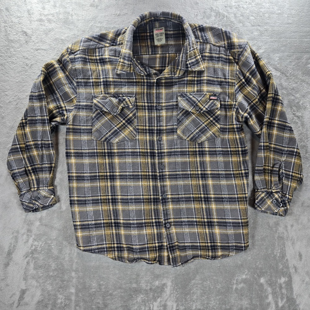 Dickies Shirt Mens 2XL Flannel Long Sleeve Button Up Flex Outdoor Work Gray